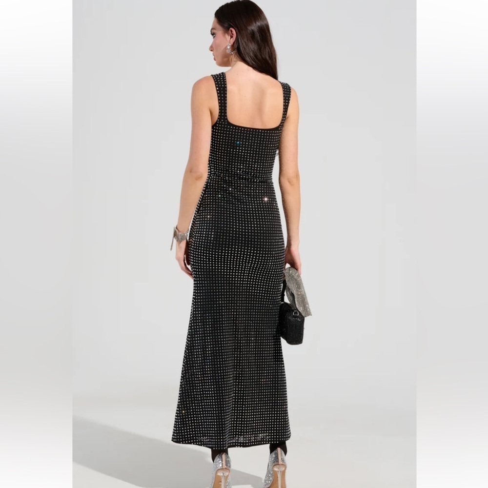 Akira Champagne Problems Rhinestone Mesh Maxi Dress - Picture 3 of 6